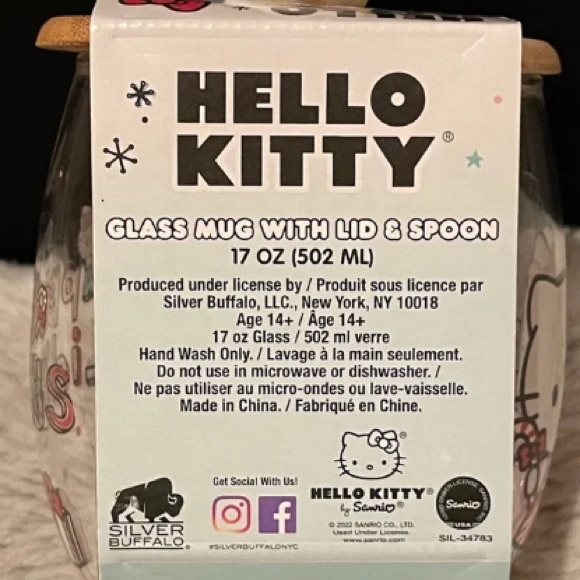 Hello Kitty Glass Mug Christmas Holiday Striped Dress Wood Lid Topper Spoon - Picture 5 of 5